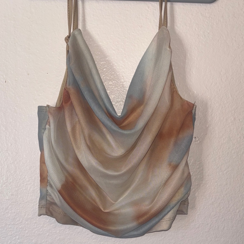 Woman’s Marble Colored, Draped, Halter Crop Top, Size XS
